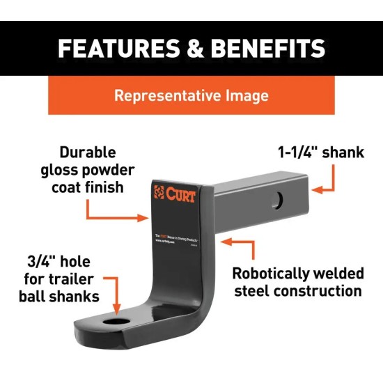 CURT Class 1 Ball Mount and Switch Ball Trailer Ball Set – 1-1/4" Receiver Class 1 Ball Mount with Switch Ball Trailer Ball Set – Fits 1-1/4" Receiver, 2,000 lb
