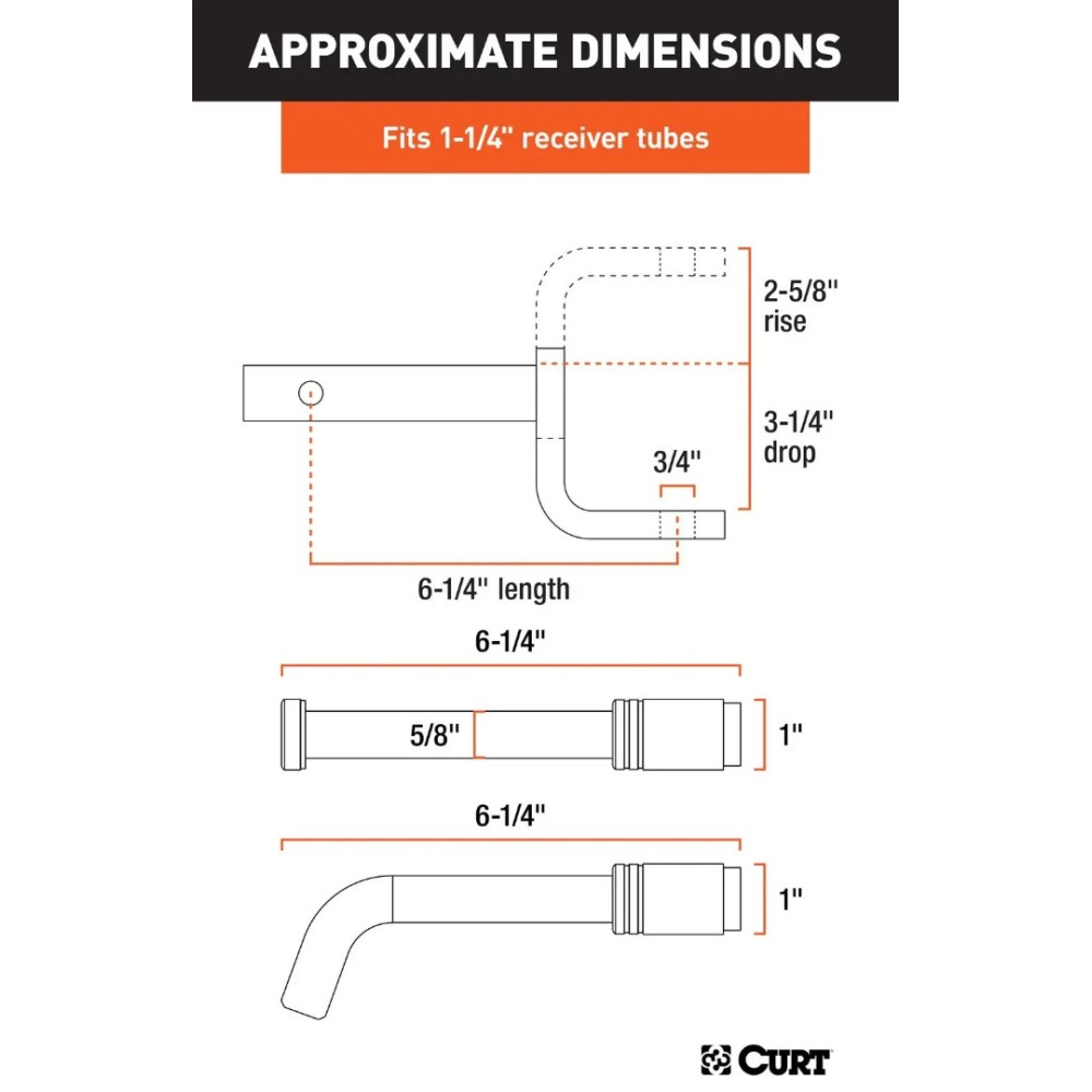 CURT Class 1 Ball Mount + Channel Lock Set – Fits 1-1/4" Receiver, 2,000 lb Rating CURT Class 1 Ball Mount with Lock Set – 1-1/4" Shank, 2,000 lbs, Drop Hitch Kit