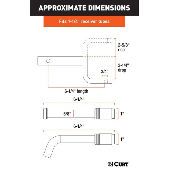 CURT Class 1 Ball Mount + Channel Lock Set – Fits 1-1/4" Receiver, 2,000 lb Rating CURT Class 1 Ball Mount with Lock Set – 1-1/4" Shank, 2,000 lbs, Drop Hitch Kit