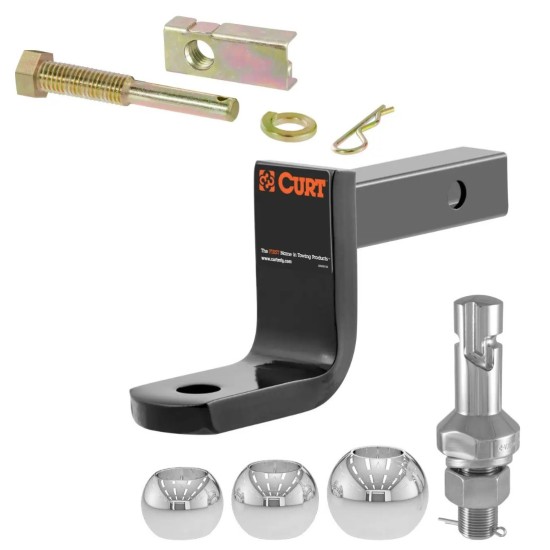 CURT Class 1 Towing Kit with 3 Ball Sizes & Anti-Rattle Hitch Pin Class 1 Ball Mount Kit with Switch Ball Set and Anti-Rattle Pin – Fits 1-1/4" Receiver