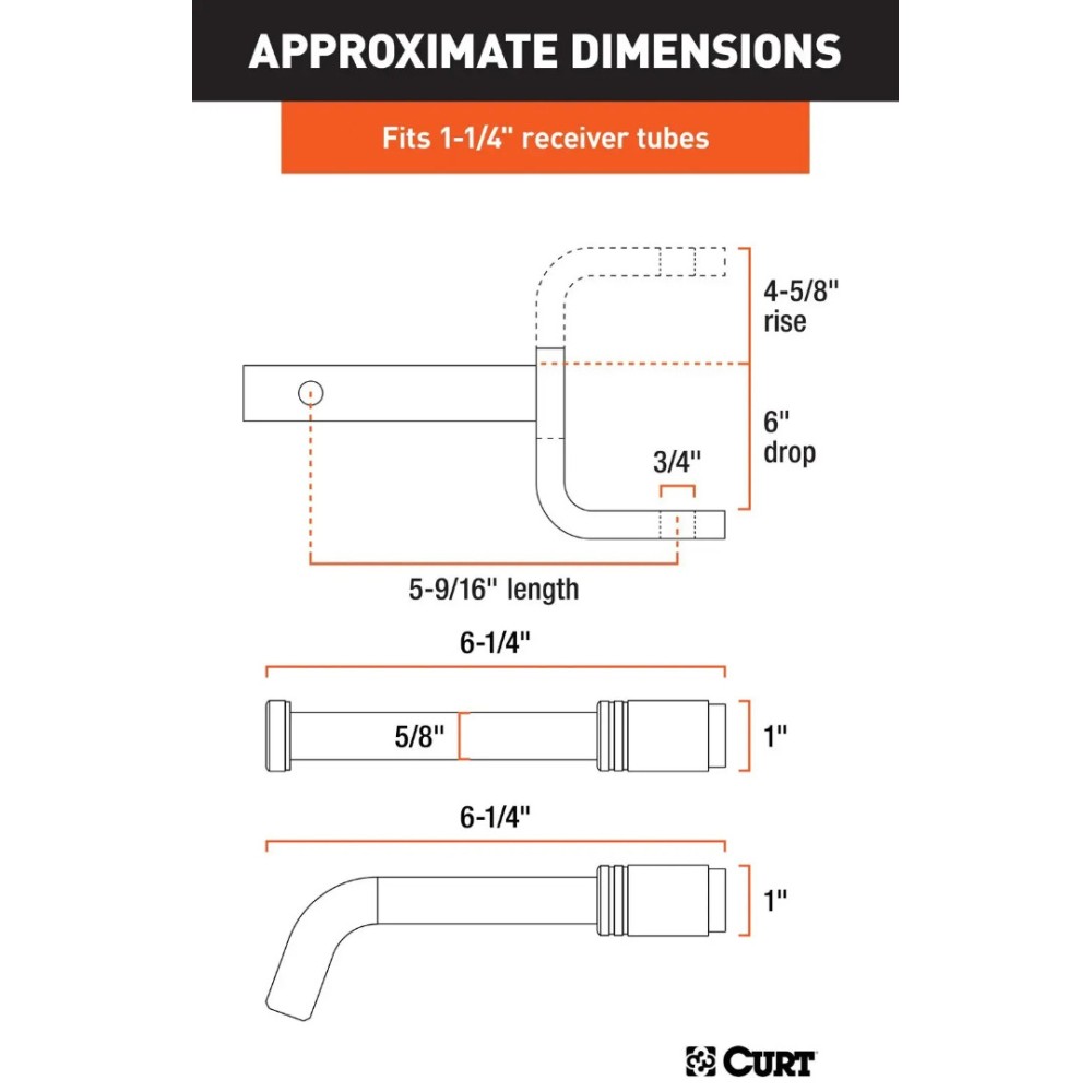 CURT Class 1 2,000 lb Ball Mount Kit with Chrome Hitch Lock for Lightweight Towing CURT Class 1 Ball Mount with 6" Drop and 5/8" Hitch Lock for 3" Receiver, 2,000 lbs