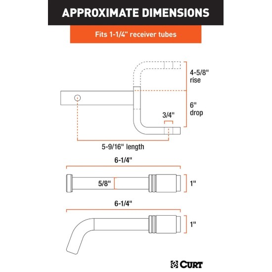 CURT Class 1 2,000 lb Ball Mount Kit with Chrome Hitch Lock for Lightweight Towing CURT Class 1 Ball Mount with 6" Drop and 5/8" Hitch Lock for 3" Receiver, 2,000 lbs