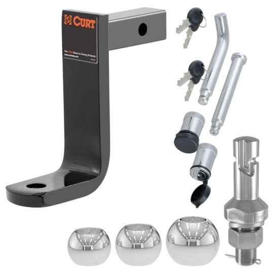 CURT Class 1 Ball Mount Kit with Multi-Ball Switch Set and Lock – Lightweight Towing CURT Class 1 Ball Mount 6" Drop with Switch Ball Set and Channel Lock Kit