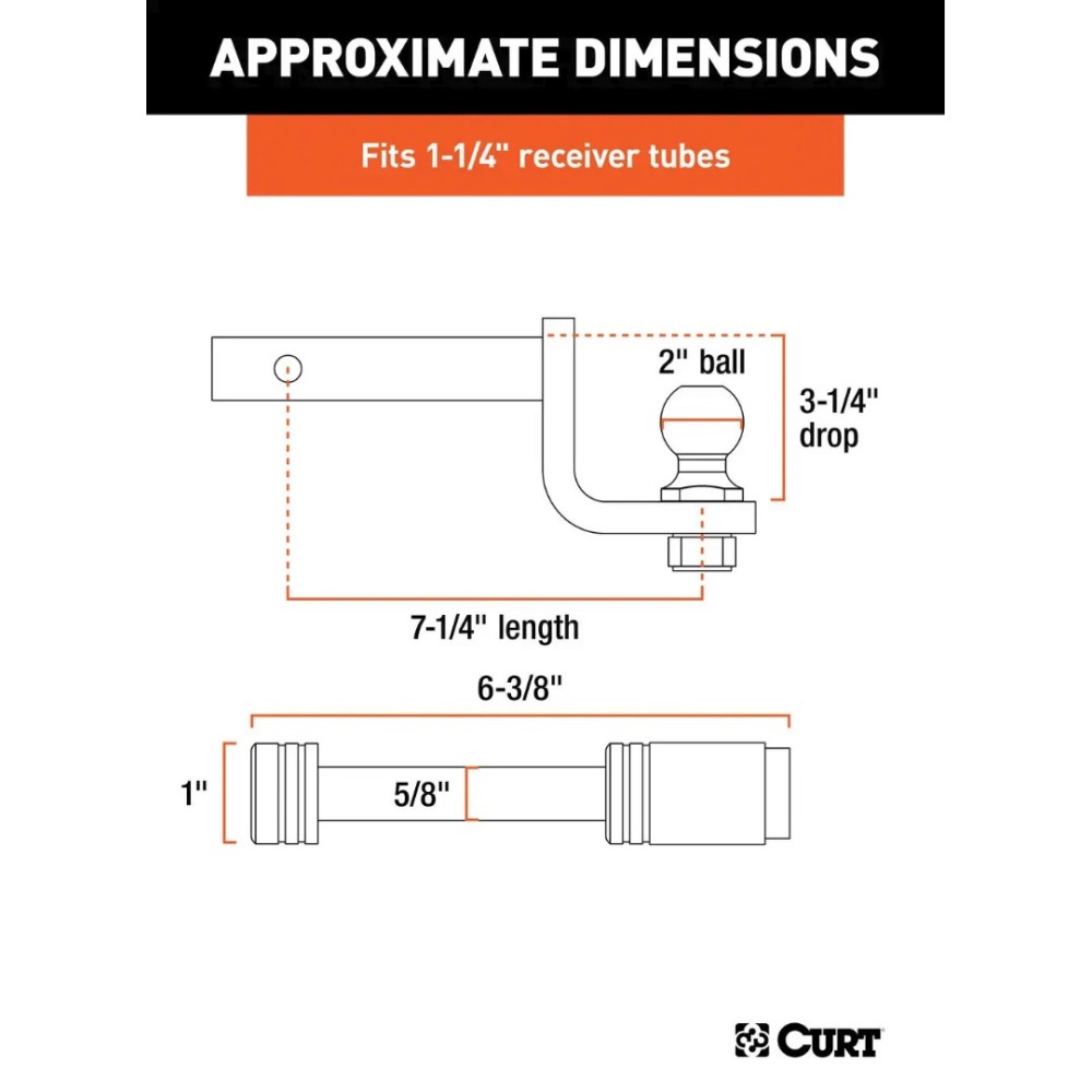 CURT Towing Kit for 1-1/4" Hitch with 2" Ball, 3-Ball Switch Set, and 5/8" Lock CURT 1-1/4" Hitch Towing Starter Kit with 2" Ball, Switch Ball Set & Hitch Lock