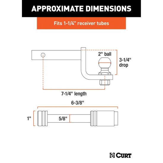 CURT Towing Kit for 1-1/4" Hitch with 2" Ball, 3-Ball Switch Set, and 5/8" Lock CURT 1-1/4" Hitch Towing Starter Kit with 2" Ball, Switch Ball Set & Hitch Lock