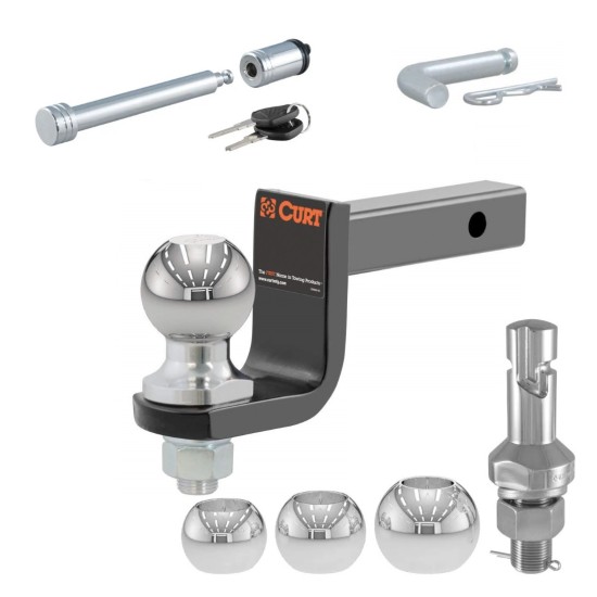 CURT Towing Kit for 1-1/4" Hitch with 2" Ball, 3-Ball Switch Set, and 5/8" Lock CURT 1-1/4" Hitch Towing Starter Kit with 2" Ball, Switch Ball Set & Hitch Lock