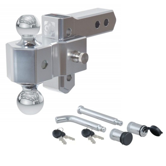 CURT AlumaLite Adjustable Hitch Mount with Dual Ball and Lock Set, 3-1/2" Drop