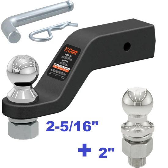 Class 5 Ball Mount Starter Kit 20,000 LBS Tow Kit w/ Dual 2" + 2-5/16" Balls - 2.5" Shank 4" Drop 2,000 LBS Tongue Capacity Includes Pin/Clip Curt Part Numbers 45372 21582 Class 5 Ball Mount Starter Kit 20,000 LBS Tow Kit w/ Dual 2" + 2-5/16" Balls - 2.5" Shank 4" Drop 2,000 LBS Tongue Capacity Includes Pin/Clip Curt Part Numbers 45372 21582