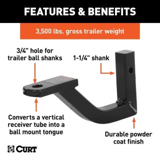 CURT 1-1/4" Vertical Ball Mount Adapter with 5/8" Chrome Hitch Lock – 3,500 lbs Capacity CURT Vertical Receiver Ball Mount for 1-1/4 Inch Hitch with Chrome Hitch Lock