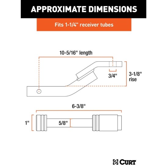 CURT Class 2 Ball Mount with 3-1/8" Rise and 5/8" Hitch Lock for 1-1/4" Receiver