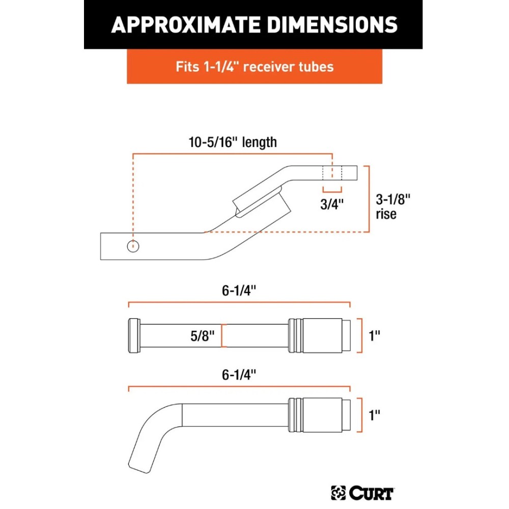CURT 3,500 lb Class 2 Ball Mount with Lock Set – 1-1/4" Shank, Light-Duty Towing CURT Class 2 Ball Mount with 3-1/8" Rise and Channel Mount Lock Set for 1-1/4" Hitch