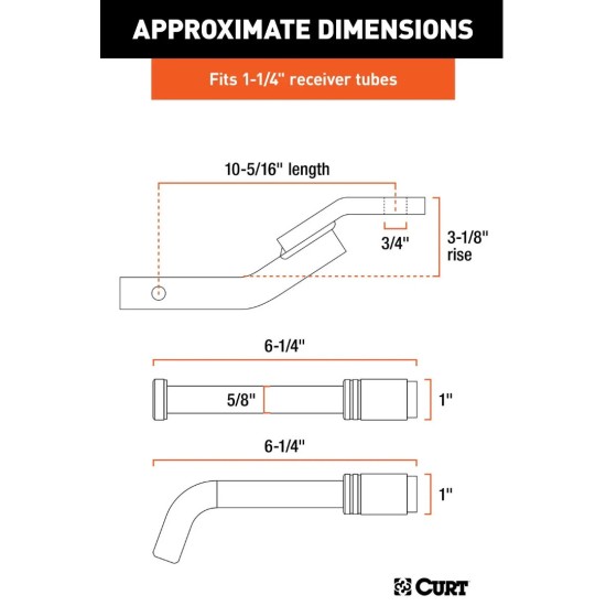 CURT 3,500 lb Class 2 Ball Mount with Lock Set – 1-1/4" Shank, Light-Duty Towing CURT Class 2 Ball Mount with 3-1/8" Rise and Channel Mount Lock Set for 1-1/4" Hitch