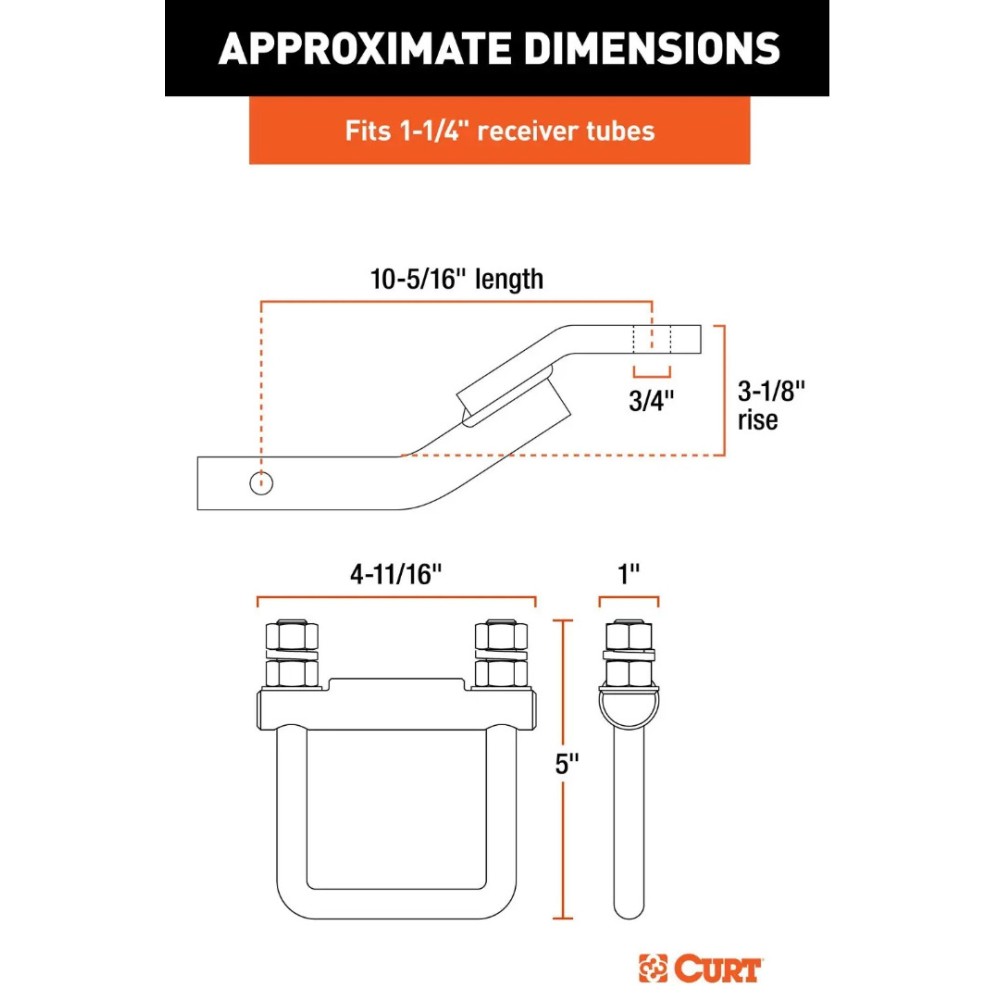 CURT Class 2 Ball Mount with 3-1/8" Rise and Anti-Rattle Hitch Clamp for 1-1/4" Receiver