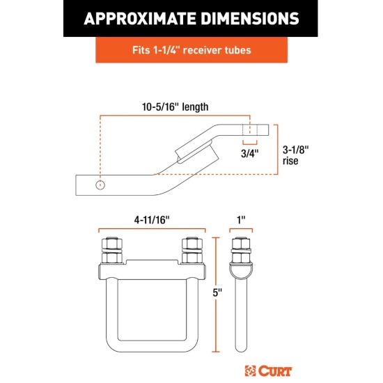 CURT Class 2 Ball Mount with 3-1/8" Rise and Anti-Rattle Hitch Clamp for 1-1/4" Receiver