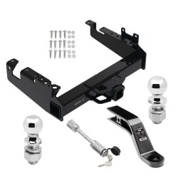 Trailer Tow Hitch For 19-24 Ford F-350 F-450 F-550 Super Duty Cab and Chassis Class V w/ 2-5/16" and 2" Ball 10" Long 5" Drop Draw Bar and Towing Lock