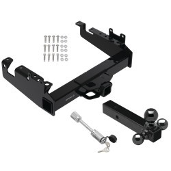 Trailer Tow Hitch For 19-24 Ford F-350 F-450 F-550 Super Duty Cab and Chassis Class V w/ 1-7/8" 2" 2-5/16" Tri-Ball Mount and Towing Lock