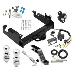 Reese Trailer Tow Hitch For 19-24 Ford F-350 F-450 F-550 Super Duty Cab and Chassis Class V w/ 7-Way Wiring Kit 2-5/16" and 2" Ball 10" Long 5" Drop Draw Bar and Towing Lock