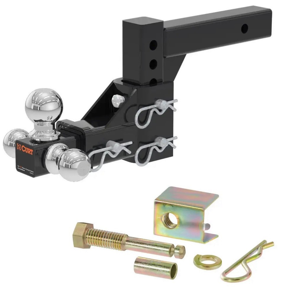 CURT Tri-Ball Adjustable Hitch for 2 Inch Receiver with Anti-Rattle Pin – 10K Capacity CURT Adjustable Tri-Ball Hitch Mount with 1-7/8, 2, 2-5/16 Inch Balls and Anti-Rattle Pin – 10,000 lbs for 2" Receiver