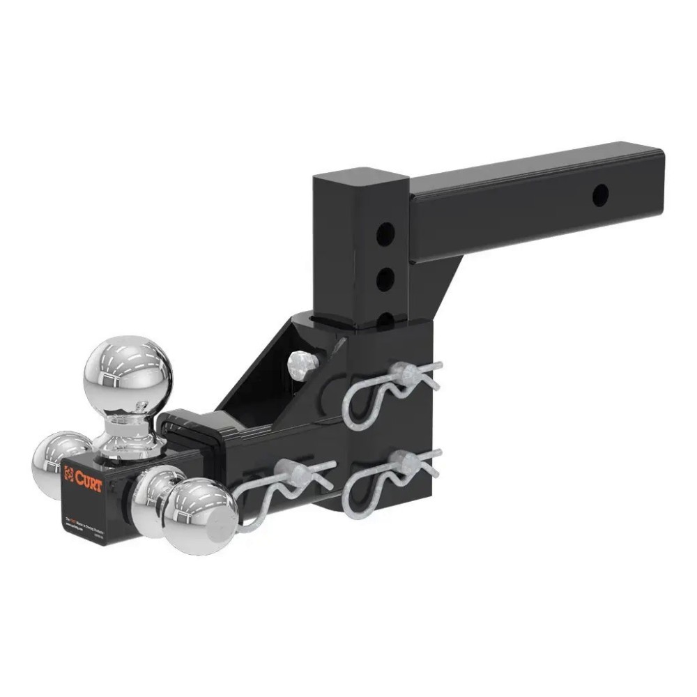 CURT Tri-Ball Adjustable Hitch for 2 Inch Receiver with Anti-Rattle Pin – 10K Capacity CURT Adjustable Tri-Ball Hitch Mount with 1-7/8, 2, 2-5/16 Inch Balls and Anti-Rattle Pin – 10,000 lbs for 2" Receiver