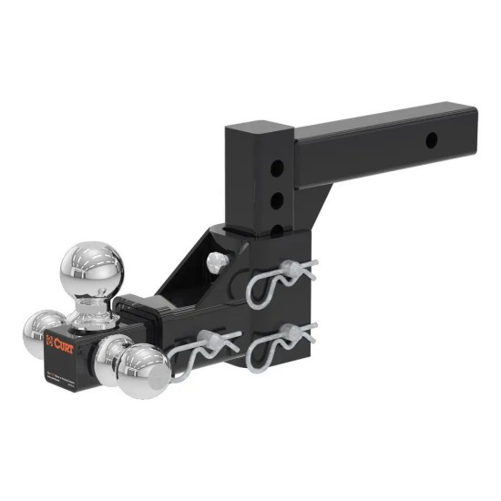 CURT Tri-Ball Adjustable Hitch for 2 Inch Receiver with Anti-Rattle Pin – 10K Capacity CURT Adjustable Tri-Ball Hitch Mount with 1-7/8, 2, 2-5/16 Inch Balls and Anti-Rattle Pin – 10,000 lbs for 2" Receiver