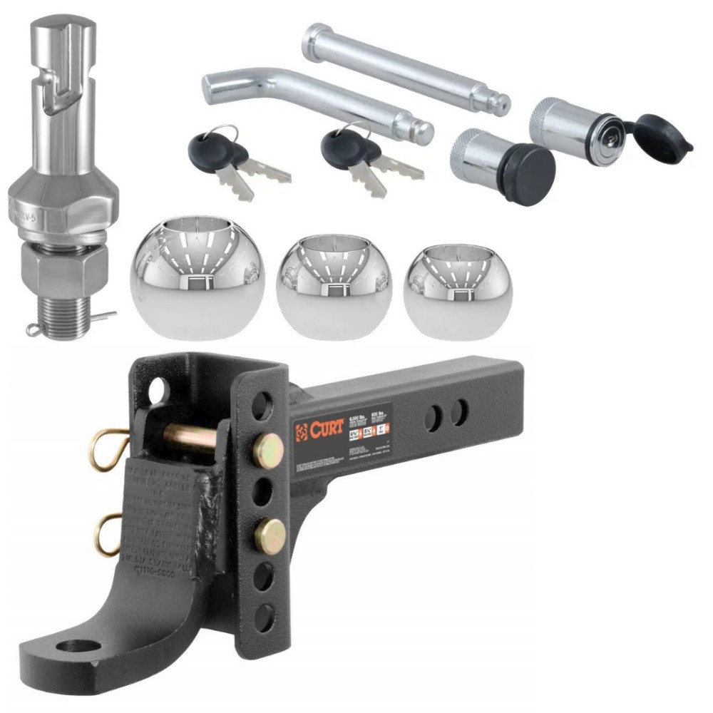 CURT 2" Adjustable Hitch Mount with Lock and 3-Sized Chrome Switch Balls CURT adjustable trailer hitch ball mount with lock set and triple Switch Ball kit