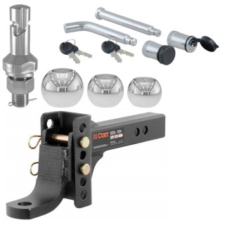 CURT 2" Adjustable Hitch Mount with Lock and 3-Sized Chrome Switch Balls CURT adjustable trailer hitch ball mount with lock set and triple Switch Ball kit