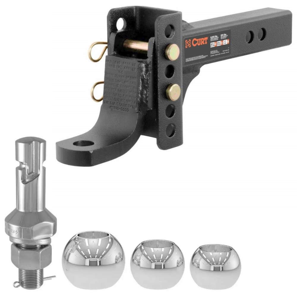 CURT Adjustable Channel Ball Mount with Triple Switch Ball Set – Chrome 2" CURT Adjustable Drop Hitch with 3-Way Switch Balls – 2" Receiver, 6,000 lbs