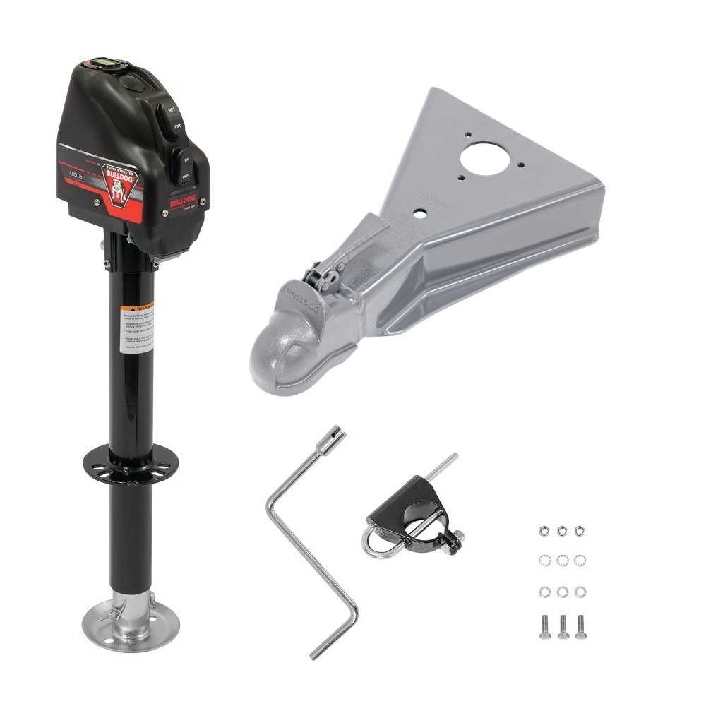 Bulldog 4K electric A-frame trailer jack with 15K cast-head coupler for 2-5/16″ ball