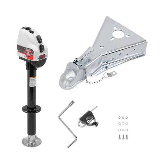 BULLDOG 4K Electric A-Frame Trailer Jack & 15K Cast Head Coupler BULLDOG 4K Electric A-Frame Trailer Jack with 15K Cast Head Coupler mounted on trailer