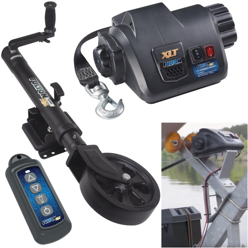 Fulton Electric Powered XLT Boat Trailer Winch 7K + Tactical Black Trailer Jack Sharkskin Saltwater Tested 1500 lbs 5 Year Warranty + Hardware Bolt-On Side Mount Fulton Electric Powered XLT Boat Trailer Winch 7K + Tactical Black Trailer Jack Sharkskin Saltwater Tested 1500 lbs 5 Year Warranty + Hardware Bolt-On Side Mount