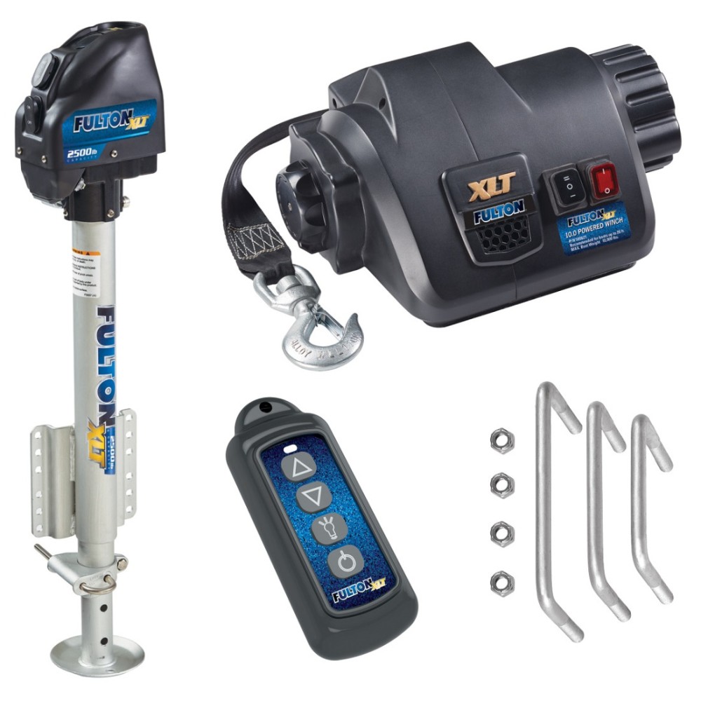Fulton Electric Powered XLT Boat Trailer Winch 10K + XLT Powered Electric Trailer Jack 2500 lbs 5 Year Warranty + Hardware Bolt-On Side Mount Fulton Electric Powered XLT Boat Trailer Winch 10K + XLT Powered Electric Trailer Jack 2500 lbs 5 Year Warranty + Hardware Bolt-On Side Mount