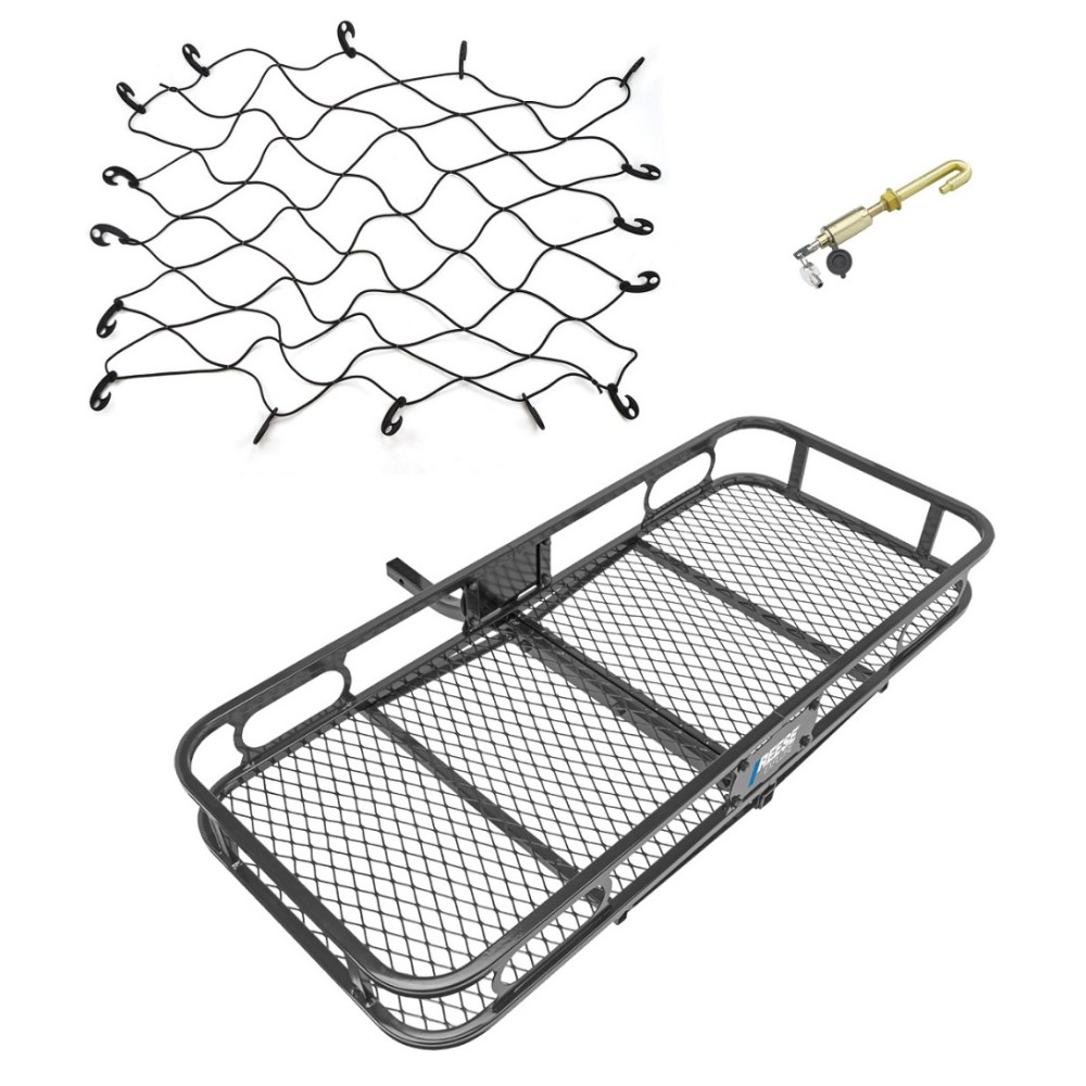 Reese Rambler Hitch Carrier with Bungee Net and J-Pin Stabilizer Reese Rambler 20x47 Hitch Cargo Carrier with Net and J-Pin Anti-Rattle Device
