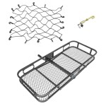Reese Rambler Hitch Carrier with Bungee Net and J-Pin Stabilizer Reese Rambler 20x47 Hitch Cargo Carrier with Net and J-Pin Anti-Rattle Device