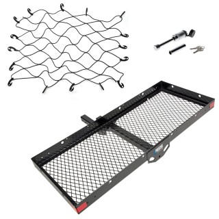 Reese 20 x 48 Hitch Basket Cargo Carrier Combo Reese 20x48 Hitch Cargo Carrier Basket with Bungee Net and Dog Bone Lock