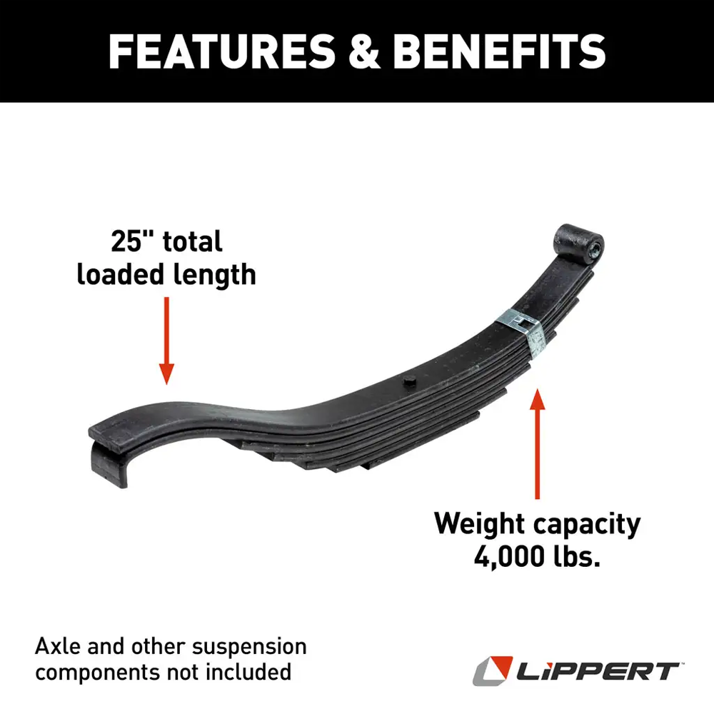 Lippert 25 Inch Slipper Spring Replacement 8-Pack for 4,000-lb Axles Lippert 25 Inch Slipper Spring 8-Pack for 4,000-lb trailer axles with 7-leaf eye-to-slipper
