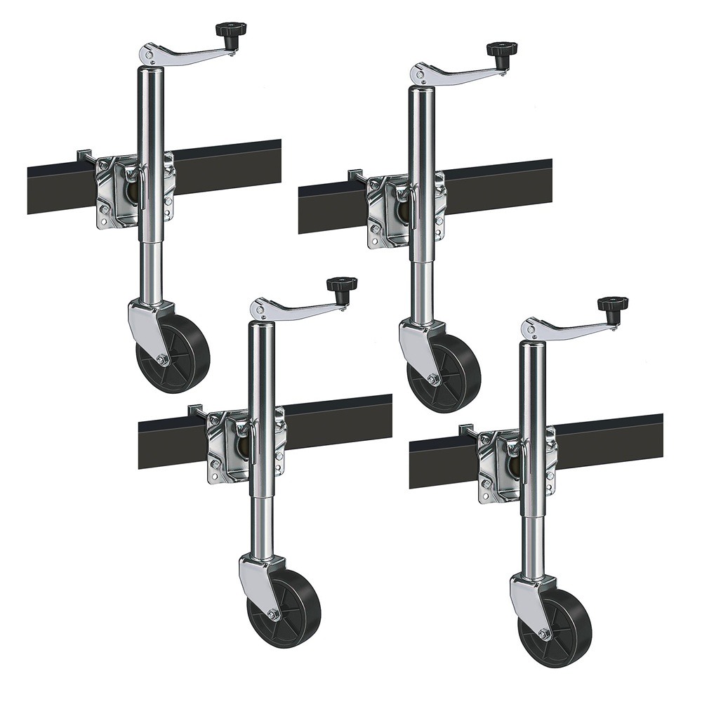 Reese 600 lb topwind swivel trailer jack – 4 pack with wheel and 10" lift Reese 600 lb bolt-thru swivel trailer jack with 6 inch wheel and 10 inch lift