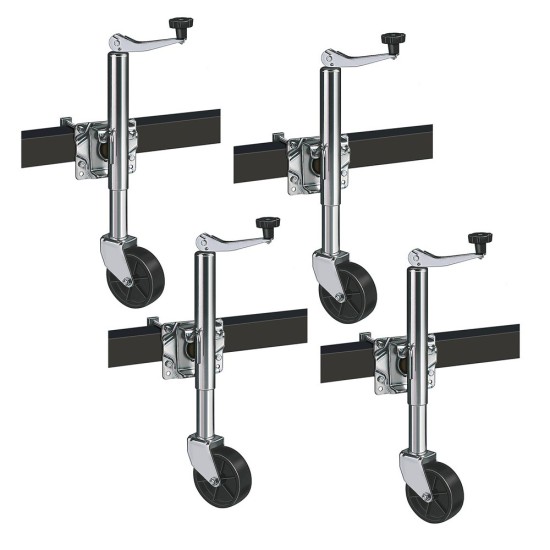 Reese 600 lb topwind swivel trailer jack – 4 pack with wheel and 10" lift Reese 600 lb bolt-thru swivel trailer jack with 6 inch wheel and 10 inch lift