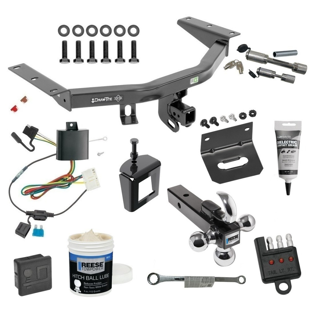 For 2014-2020 Acura MDX Trailer Hitch Tow PKG w/ 4-Flat Wiring + Triple Ball Ball Mount 1-7/8" & 2" & 2-5/16" Trailer Balls w/ Tow Hook + Wiring Bracket + Hitch Cover + Dual Hitch & Coupler Locks + Wiring Tester + Ball Lube + El