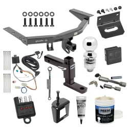For 2016-2022 Honda Pilot Trailer Hitch Tow PKG w/ 4-Flat Wiring + Adjustable Drop Rise Ball Mount + 2" Ball + Bracket +Cover +Dual Hitch & Coupler Locks +Wiring Tester +Ball Lube +Electric Grease+Ball Wrench+Anti Rattle Device