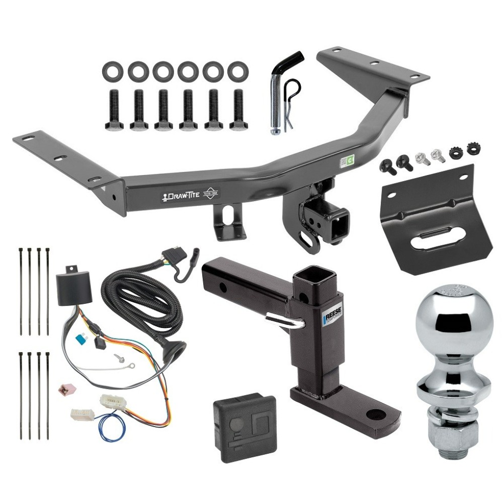 For 2016-2022 Honda Pilot Trailer Hitch Tow PKG w/ 4-Flat Wiring + Adjustable Drop Rise Ball Mount + Pin/Clip + 1-7/8" Ball + Wiring Bracket + Hitch Cover By Draw-Tite
