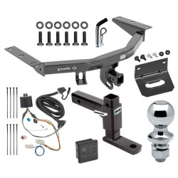 For 2016-2022 Honda Pilot Trailer Hitch Tow PKG w/ 4-Flat Wiring + Adjustable Drop Rise Ball Mount + Pin/Clip + 1-7/8" Ball + Wiring Bracket + Hitch Cover By Draw-Tite