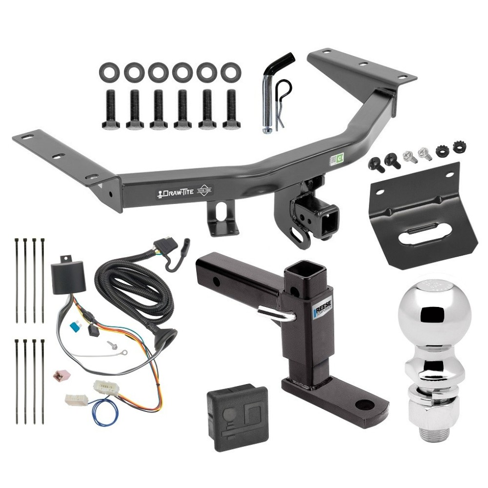 For 2016-2022 Honda Pilot Trailer Hitch Tow PKG w/ 4-Flat Wiring + Adjustable Drop Rise Ball Mount + Pin/Clip + 2-5/16" Ball + Wiring Bracket + Hitch Cover By Draw-Tite