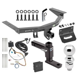 For 2016-2022 Honda Pilot Trailer Hitch Tow PKG w/ 4-Flat Wiring + Adjustable Drop Rise Ball Mount + Pin/Clip + 2-5/16" Ball + Wiring Bracket + Hitch Cover By Draw-Tite