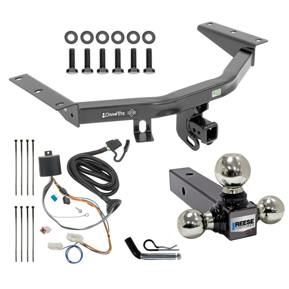 For 2016-2022 Honda Pilot Trailer Hitch Tow PKG w/ 4-Flat Wiring + Triple Ball Ball Mount 1-7/8" & 2" & 2-5/16" Trailer Balls + Pin/Clip By Draw-Tite