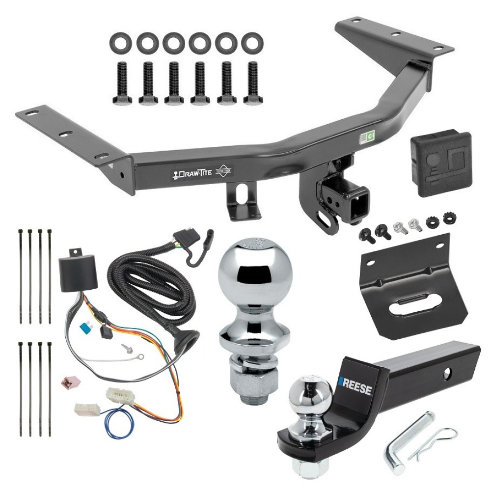 For 2016-2022 Honda Pilot Trailer Hitch Tow PKG w/ 4-Flat Wiring + Starter Kit Ball Mount w/ 2" Drop & 2" Ball + 1-7/8" Ball + Wiring Bracket + Hitch Cover By Draw-Tite