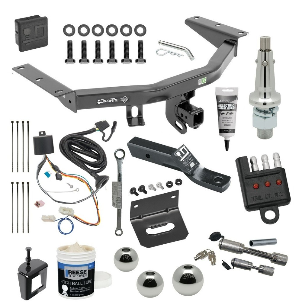 For 2016-2022 Honda Pilot Trailer Hitch Tow PKG w/ 4-Flat Wiring + Ball Mount w/ 2" Drop + Interchangeable Ball 1-7/8" & 2" & 2-5/16" + Wiring Bracket + Hitch Cover + Dual Hitch & Coupler Locks + Wiring Tester + Ball Lube +