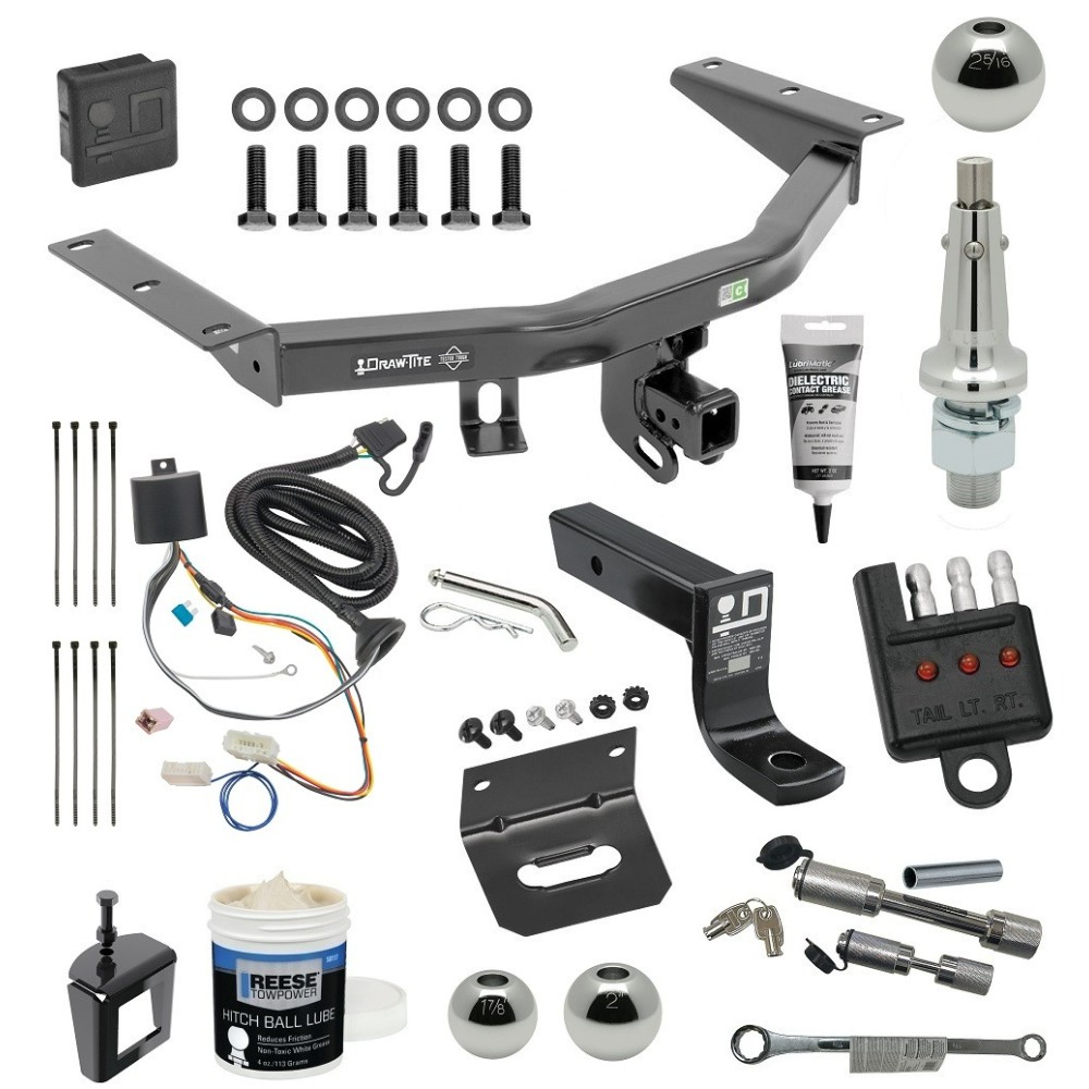 For 2016-2022 Honda Pilot Trailer Hitch Tow PKG w/ 4-Flat Wiring + Ball Mount w/ 4" Drop + Interchangeable Ball 1-7/8" & 2" & 2-5/16" + Wiring Bracket + Hitch Cover + Dual Hitch & Coupler Locks + Wiring Tester + Ball Lube +