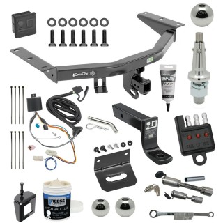 For 2016-2022 Honda Pilot Trailer Hitch Tow PKG w/ 4-Flat Wiring + Ball Mount w/ 4" Drop + Interchangeable Ball 1-7/8" & 2" & 2-5/16" + Wiring Bracket + Hitch Cover + Dual Hitch & Coupler Locks + Wiring Tester + Ball Lube +
