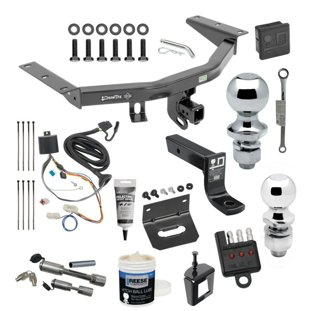 For 2016-2022 Honda Pilot Trailer Hitch Tow PKG w/ 4-Flat Wiring + Ball Mount w/ 4" Drop + 2" Ball + 1-7/8" Ball + Wiring Bracket + Hitch Cover + Dual Hitch & Coupler Locks + Wiring Tester + Ball Lube + Electric Grease + Ball Wrench + A