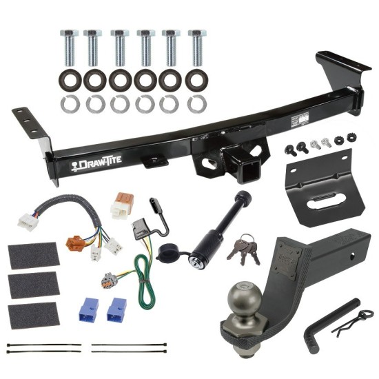 For 2005-2023 Nissan Frontier Trailer Hitch Tow PKG w/ 4-Flat Wiring + Interlock Tactical Starter Kit w/ 3-1/4" Drop & 2" Ball + Tactical Dogbone Lock + Wiring Bracket By Draw-Tite